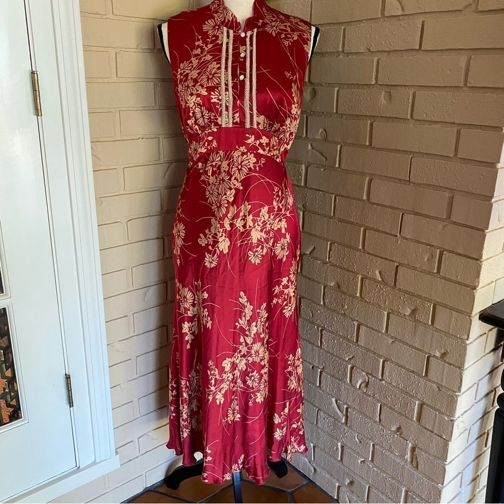Vintage  Y2K Jonathan Martin Studio Silk Floral Asian Chinese Midi Dress Size 8